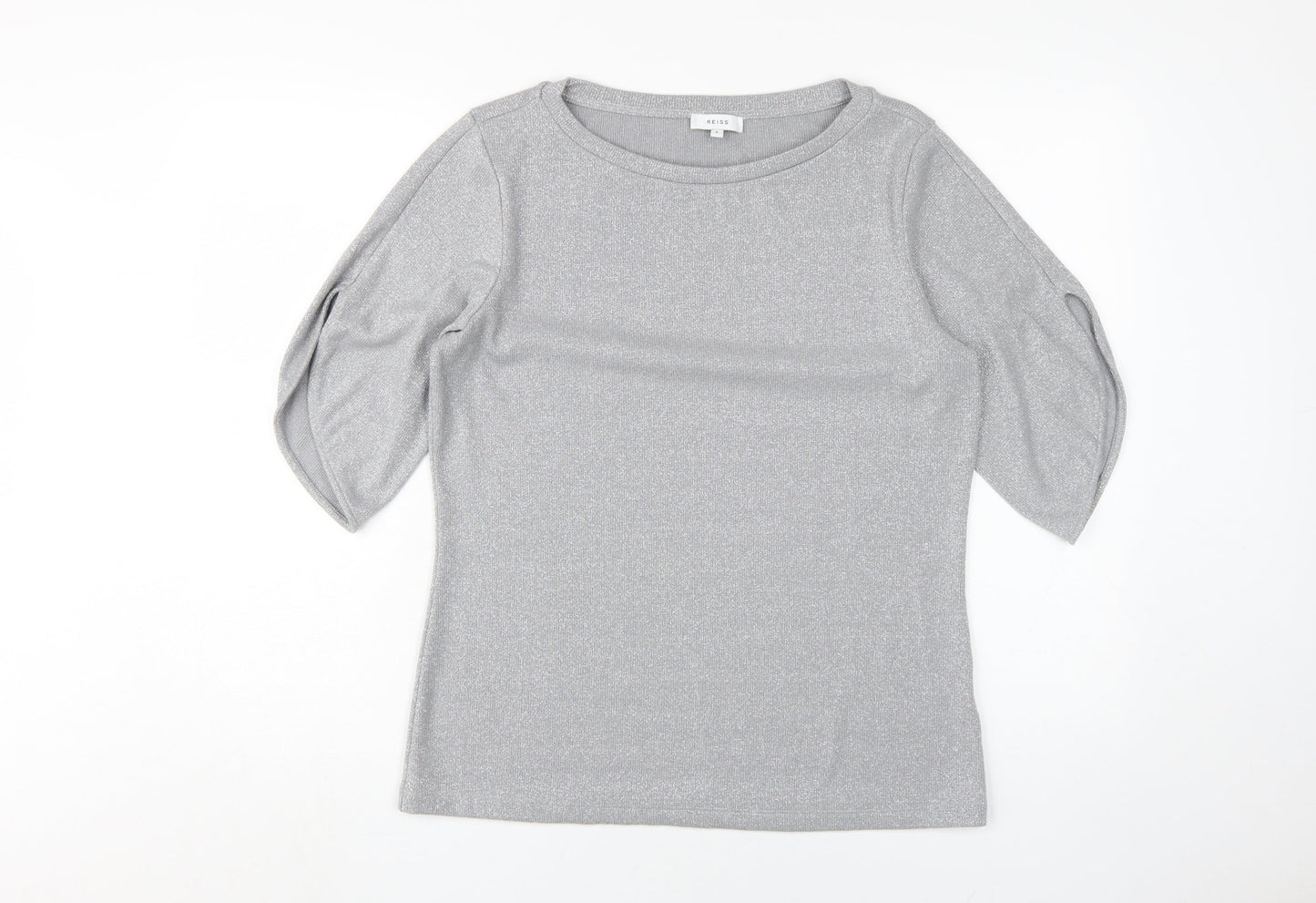 Reiss Women's Silver 3/4 Sleeve Knit Top - Size S