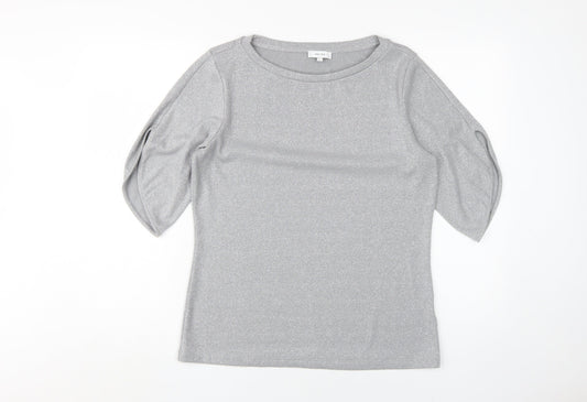 Reiss Women's Silver 3/4 Sleeve Knit Top - Size S