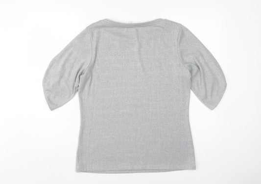 Reiss Women's Silver 3/4 Sleeve Knit Top - Size S