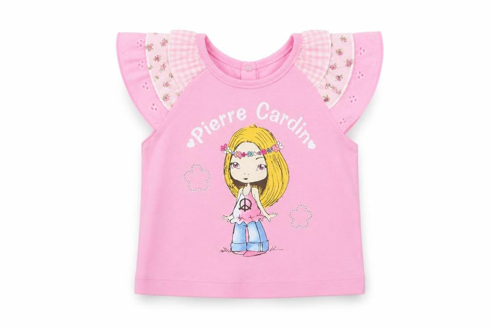 Front view of Pierre Cardin girls’ pink t-shirt 3-6 months cartoon floral top