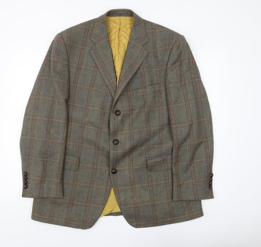 Magee Men's Grey 42S Check Blazer - Wool, Notch Lapel
