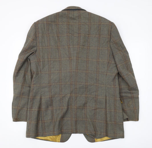 Magee Men's Grey 42S Check Blazer - Wool, Notch Lapel