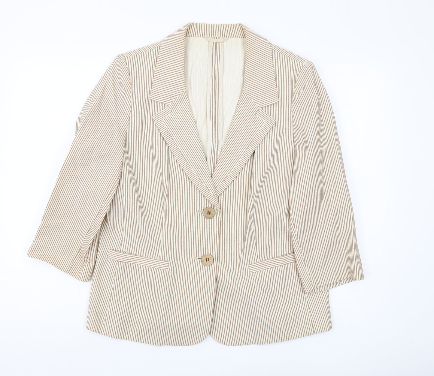 Viyella Women's Beige Pinstripe Cotton Blazer Size 12