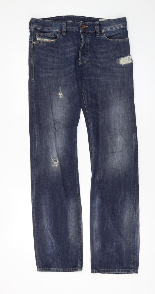 Diesel Men's Blue Straight Jeans Size 32 Distressed