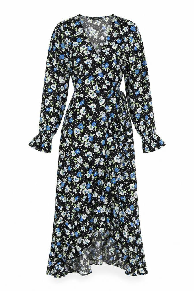 Wednesday's Girl Women's Black Floral Wrap Dress - Size S