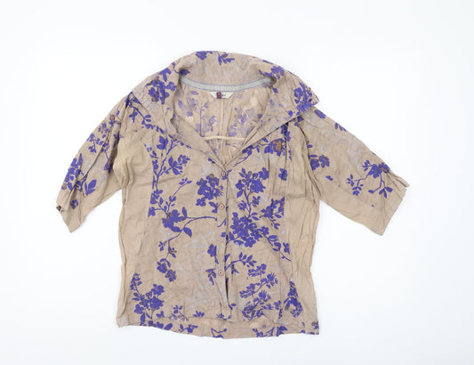 Fat Face Women Beige Floral Blouse Tunic Size 10
