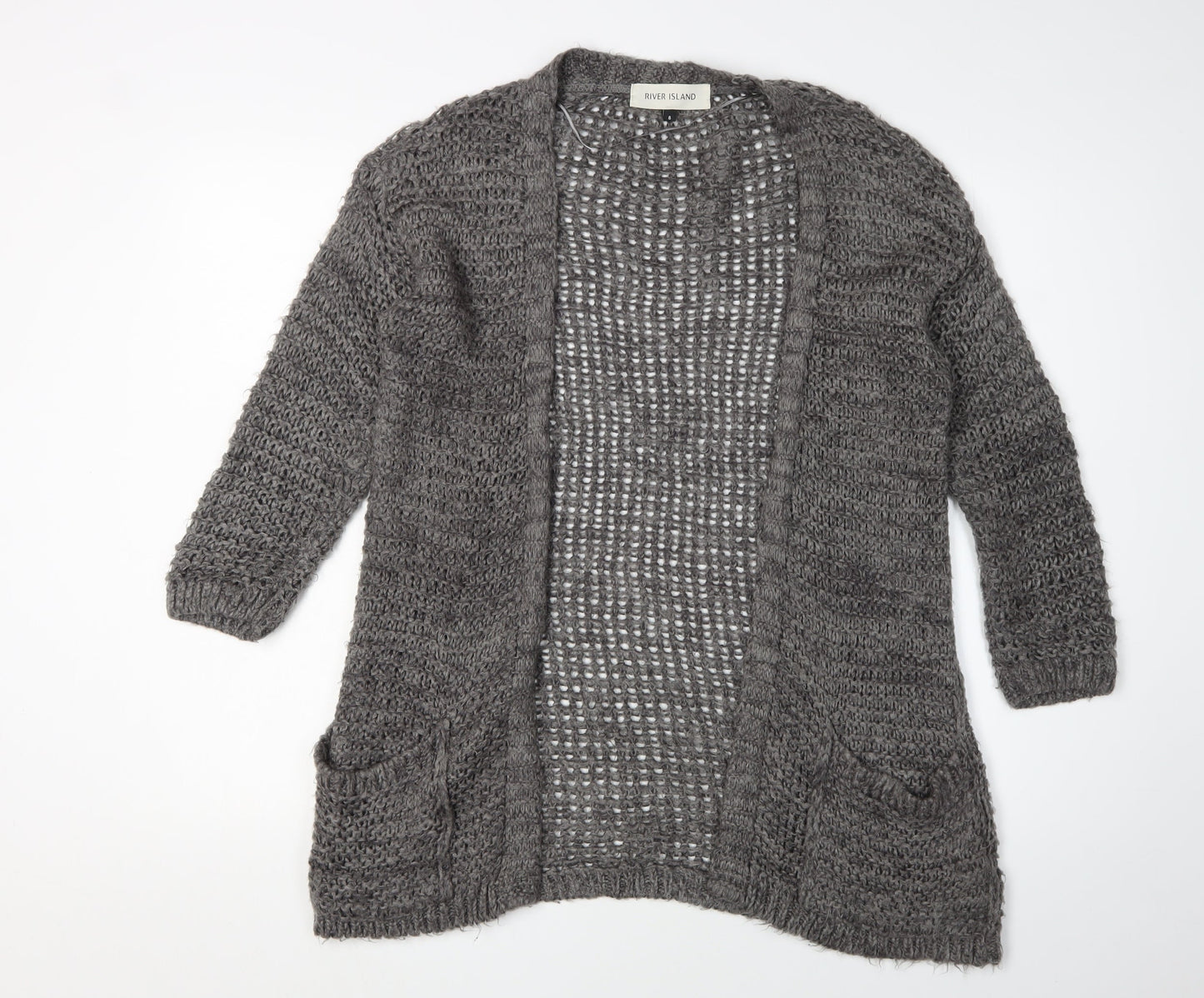 River Island Women’s Grey Open-Knit Cardigan Size 8