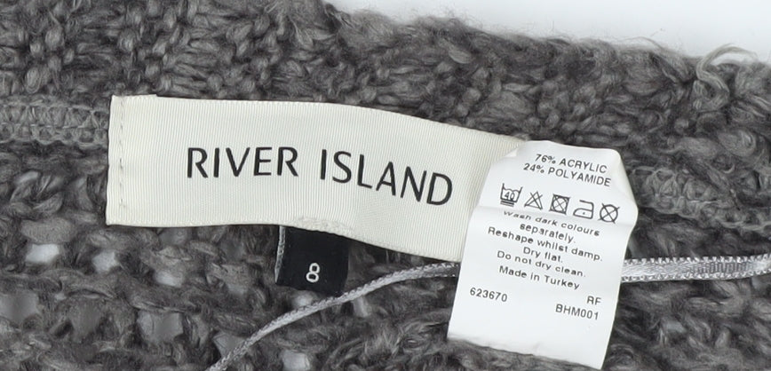 River Island Women’s Grey Open-Knit Cardigan Size 8