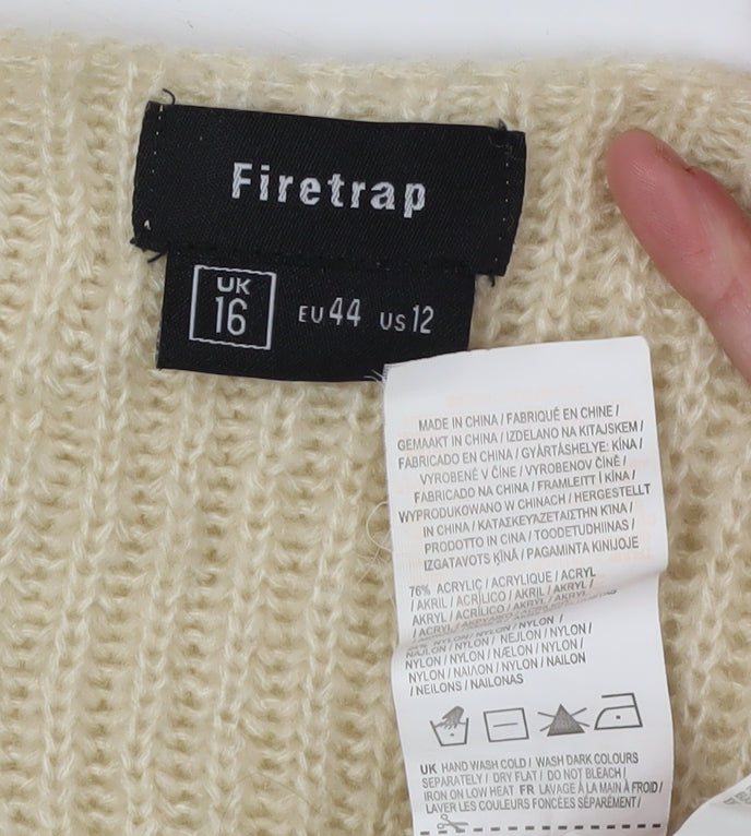 Firetrap Women's Ivory V-Neck Jumper Size 16