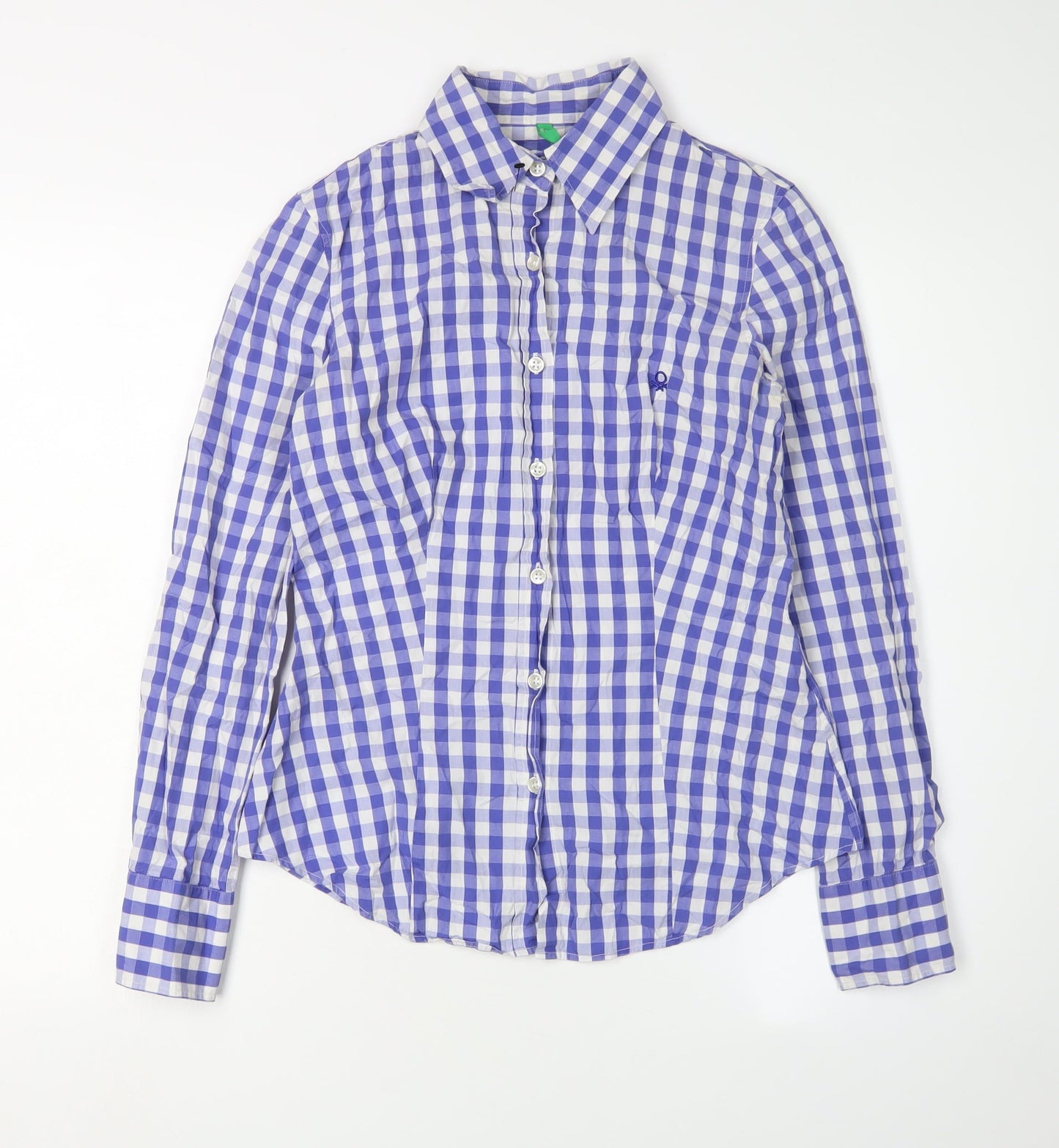 Benetton Women's Blue Check Button-Up Shirt S