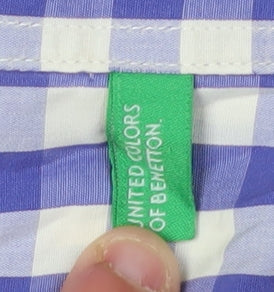 Benetton Women's Blue Check Button-Up Shirt S