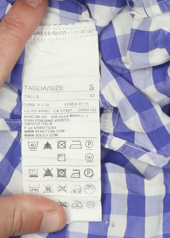 Benetton Women's Blue Check Button-Up Shirt S