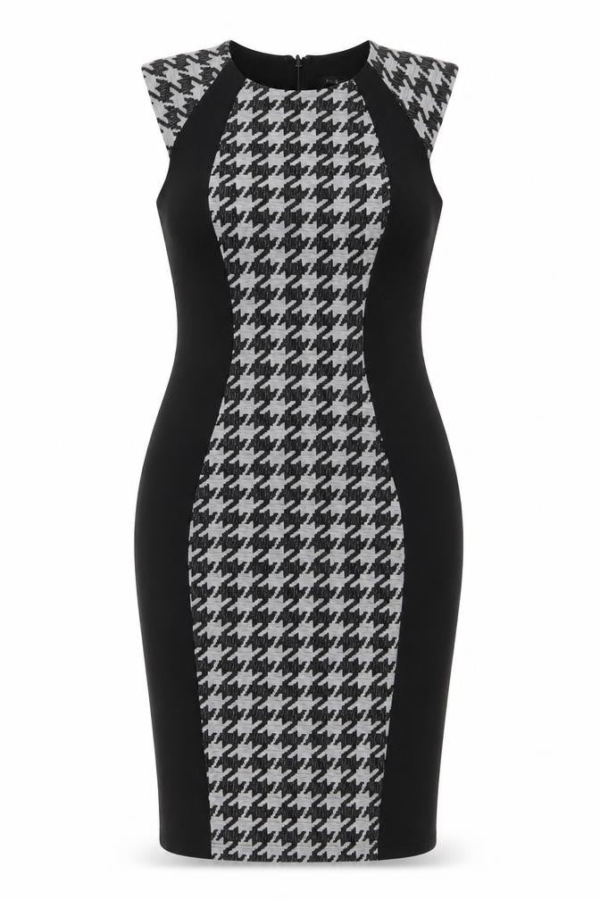 River Island Women's Black Houndstooth Bodycon Dress Size 10