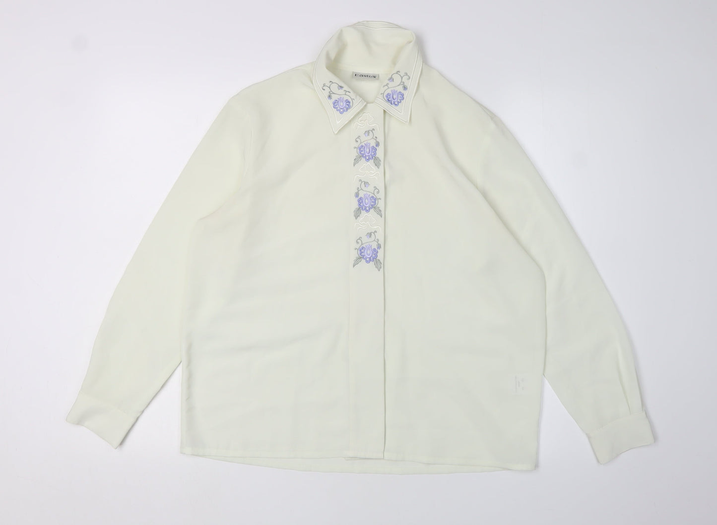 Eastex Women's Ivory Button-Up Shirt, Size 12, Embroidered