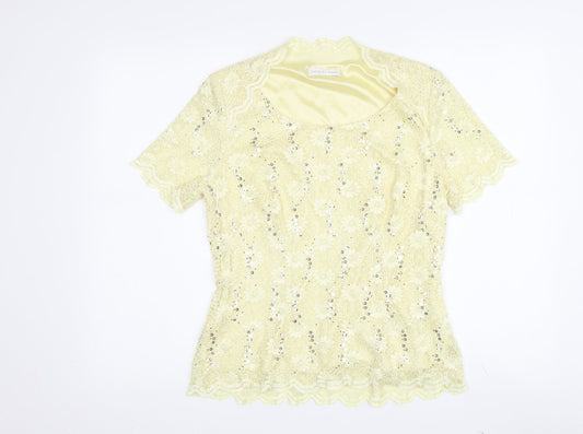 Jacques Vert Women's Yellow Sequin Lace Blouse - Size 10