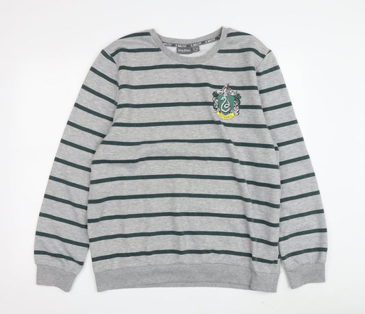 Harry Potter Unisex Grey L Striped Logo Sweatshirt