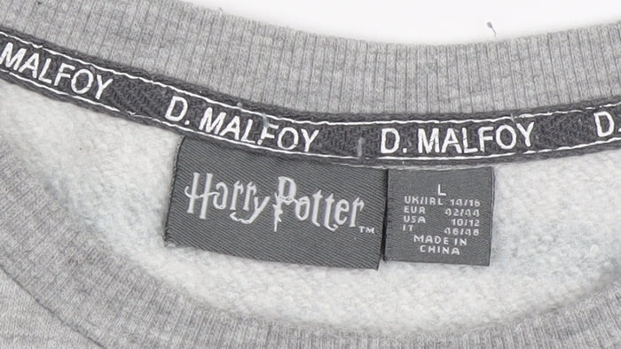 Harry Potter Unisex Grey L Striped Logo Sweatshirt