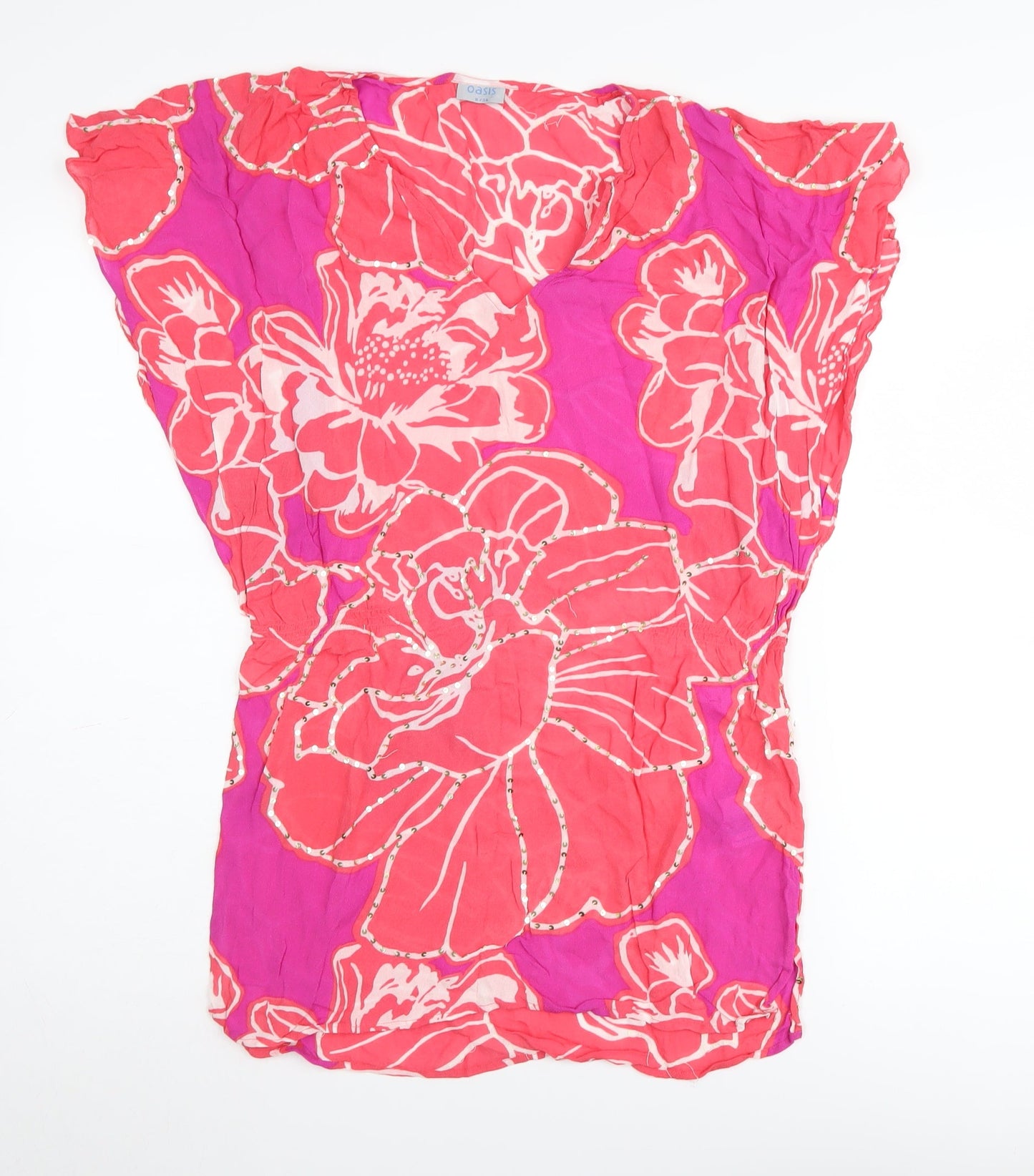 Oasis Women's Pink Floral Tunic Blouse, Size 8, V-Neck