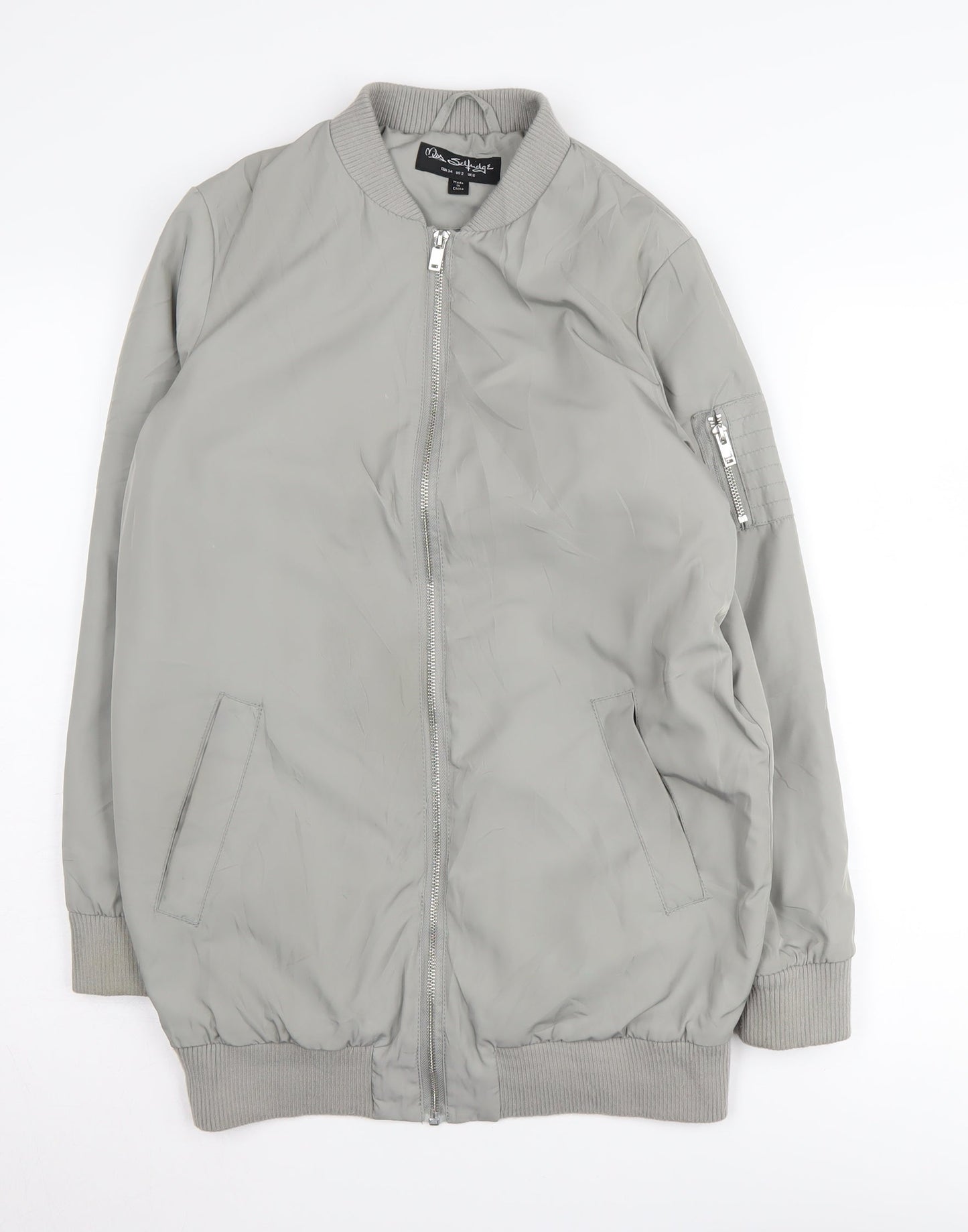 Miss Selfridge Grey Bomber Jacket for Women Size 6