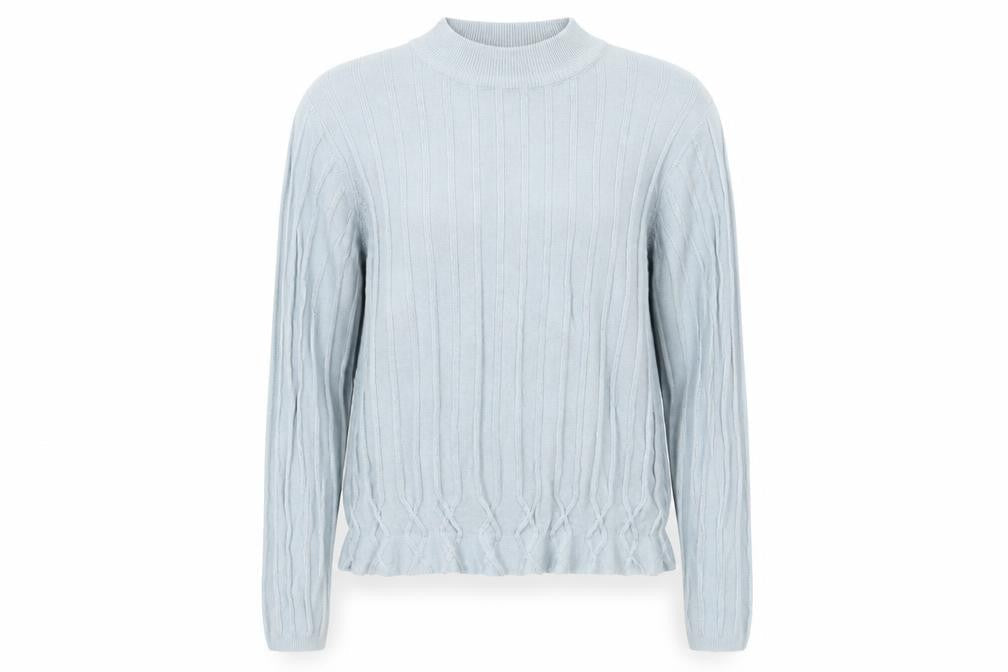 Front view of Honor Millburn Women's Blue Cable-Knit jumper, size 10-12