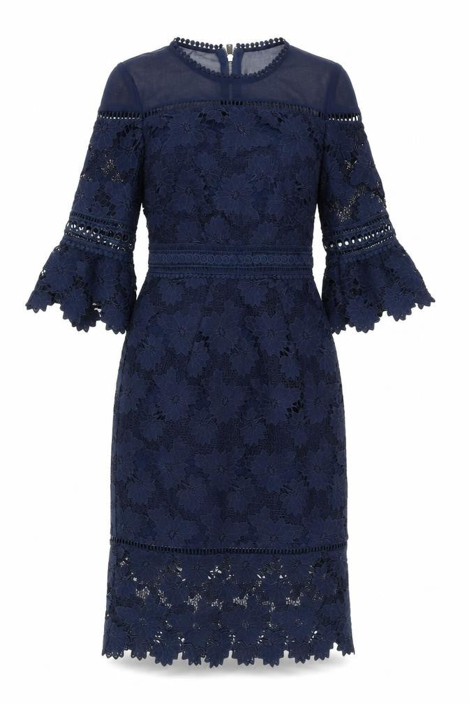 Whistles Women's Blue Lace Sheath Dress Size 8