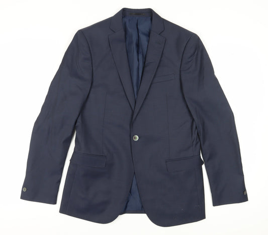 T.M Lewin Men's Blue Blazer 40L Wool Blend Formal