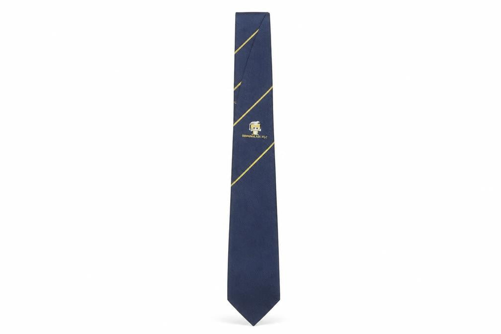 Men's Blue Silk Polyester Embroidered Logo Tie