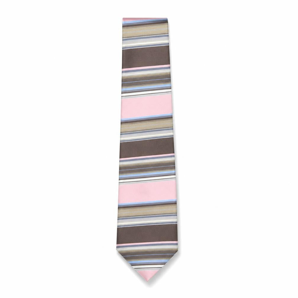 Front view of Thomas Nash Men’s Striped Silk Tie - Pink/Brown