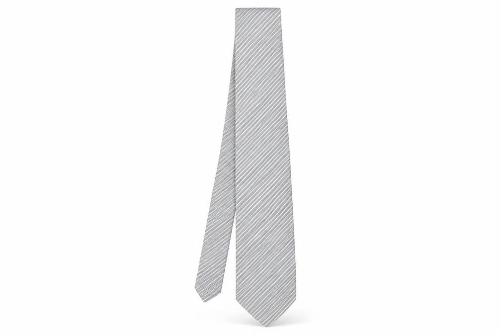 Front view of Thomas Nash Grey Striped Silk Men's Tie