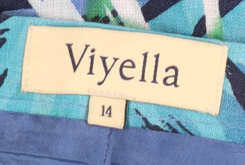 Viyella Women's Multicoloured Floral Linen Midi Skirt, Size 14