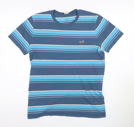 Hollister Men's Blue Striped T-Shirt M Short Sleeve