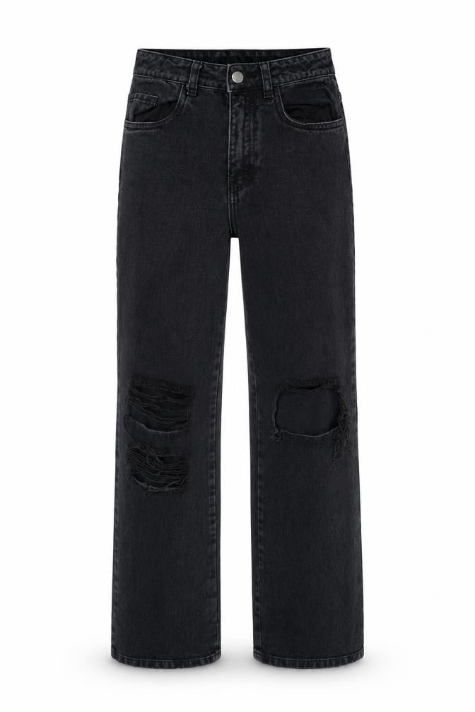 Between Us Women's Black Distressed Straight Jeans