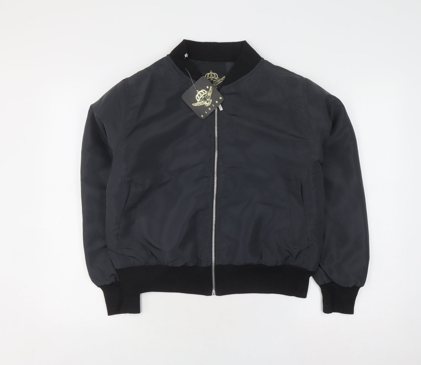 Rising Men's Black Bomber Jacket Size L Full Zip