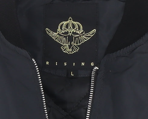 Rising Men's Black Bomber Jacket Size L Full Zip