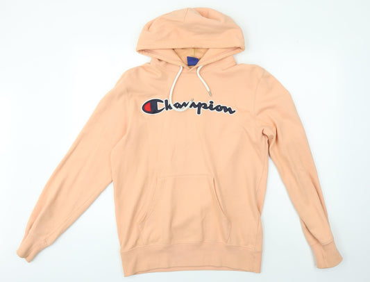 Champion Men's Orange Logo Hoodie Medium Pullover