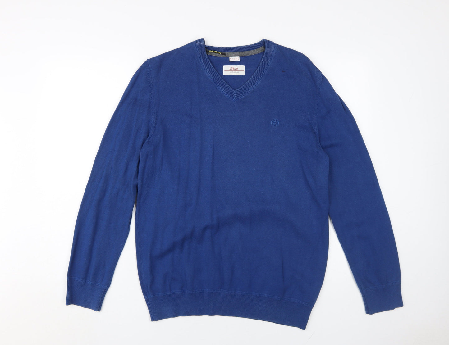 s.Oliver Men's Blue V-Neck Pullover Jumper L