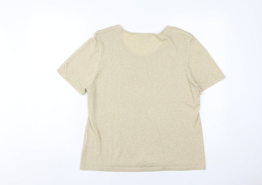 Eastex Women's Beige Sequin Short Sleeve T-Shirt Size 16
