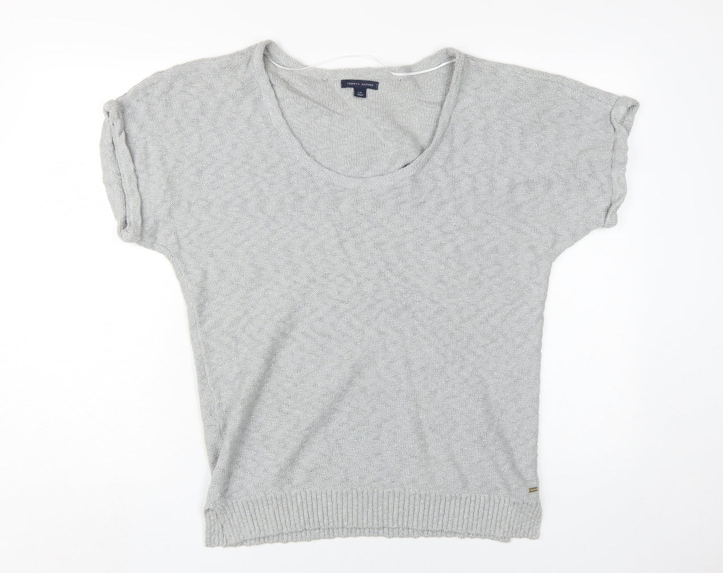 Tommy Hilfiger Women's Grey Knit T-Shirt, Size L, Casual