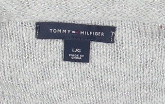 Tommy Hilfiger Women's Grey Knit T-Shirt, Size L, Casual