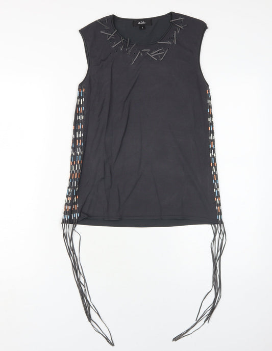 Whistles Women's Black Fringe Tank Top - Size S