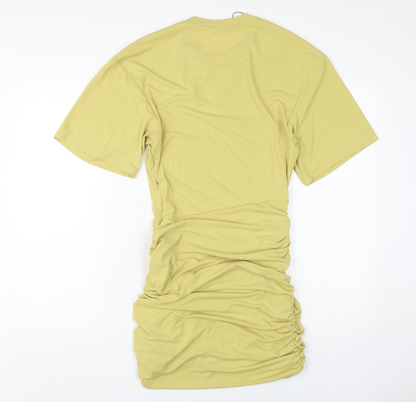 Zara Women's Yellow T-Shirt Dress, Size S, Ruched