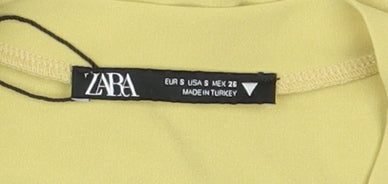 Zara Women's Yellow T-Shirt Dress, Size S, Ruched
