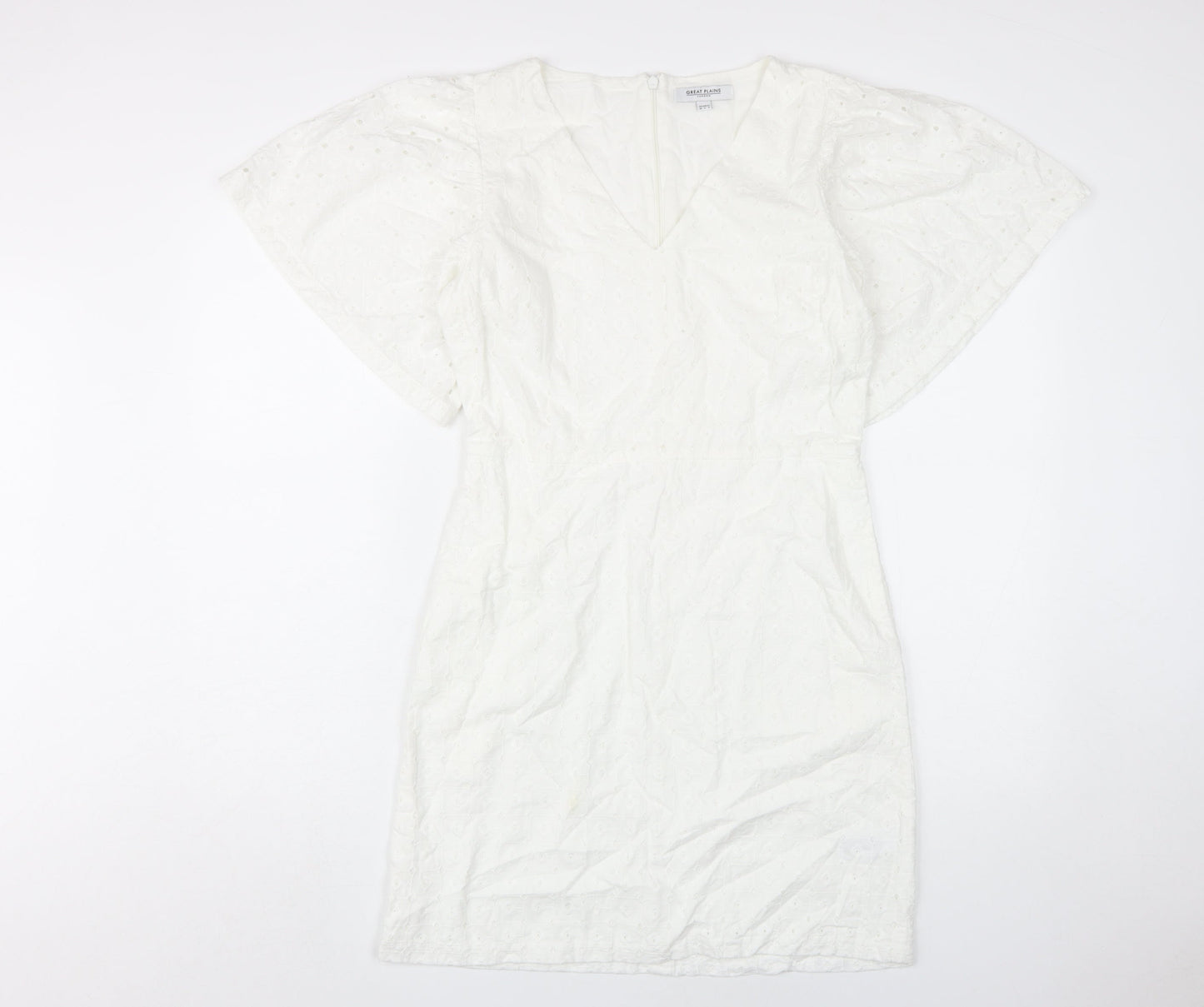 Great Plains Women's White V-Neck Shift Dress Size 10