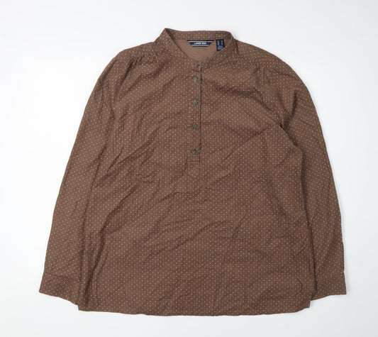 Lands' End Women's Brown Polka Dot Button-Up Shirt Size 16
