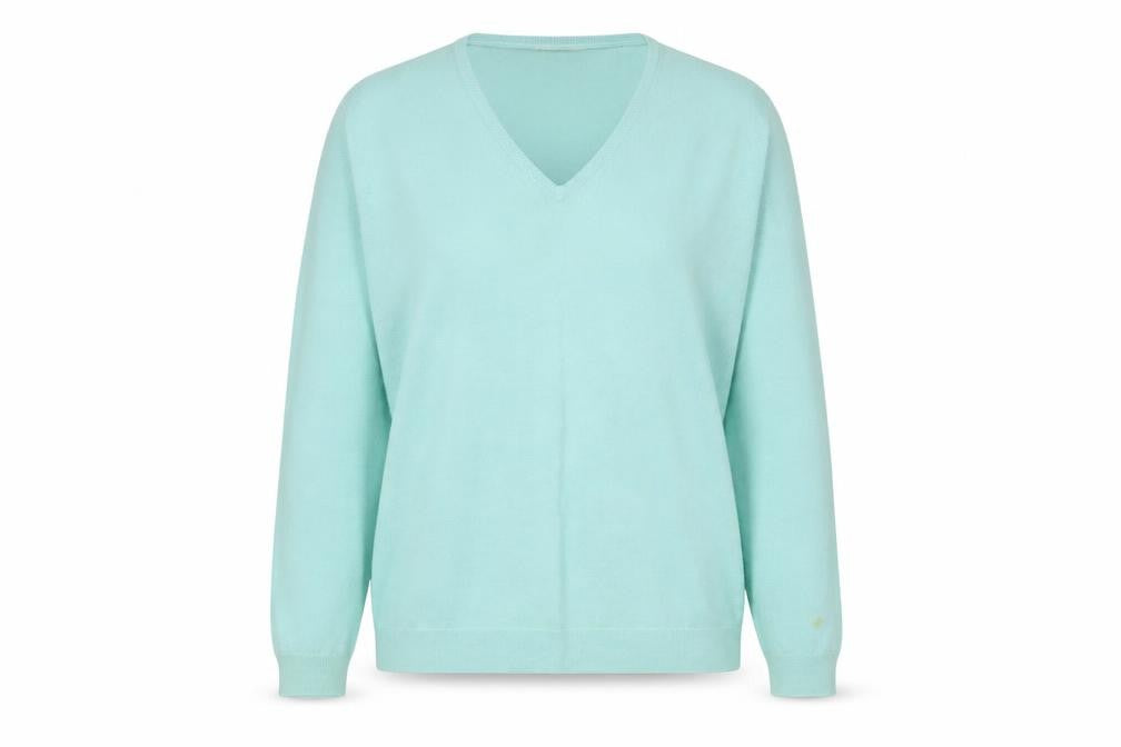 John Smedley Women's Green V-Neck Wool Pullover XL