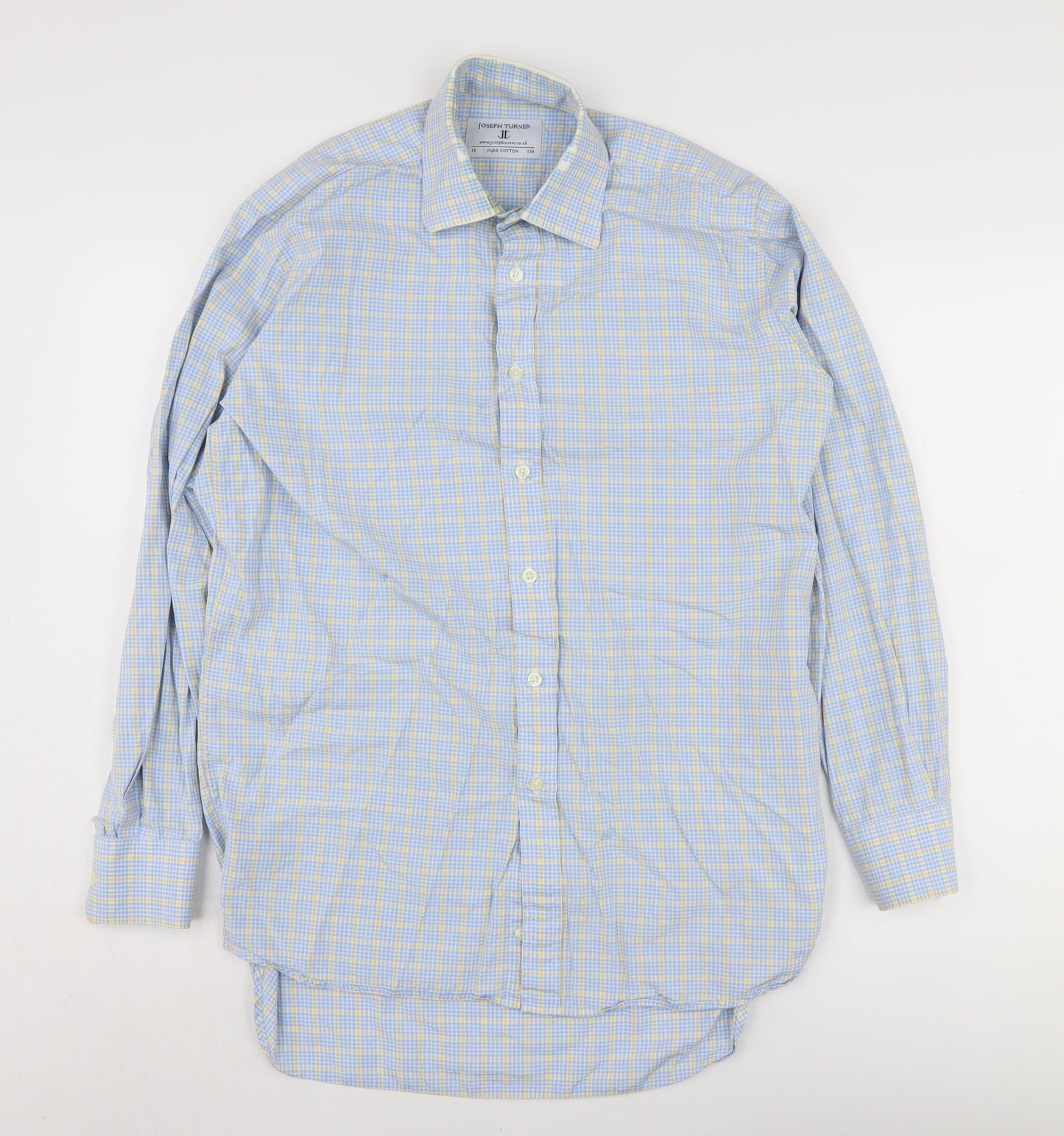 Joseph Turner Men's Blue Cotton Check Dress Shirt Size 15