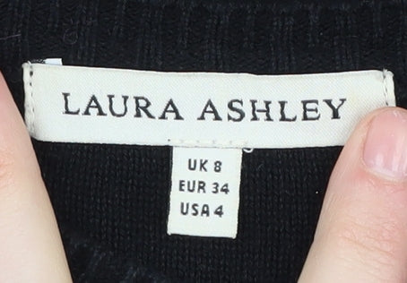 Laura Ashley Women's Black Silk Blend Pullover Jumper Size 8