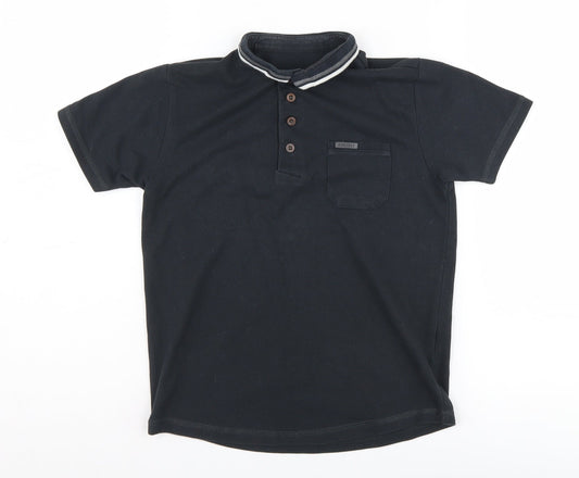 Firetrap Boys Polo Shirt Black 9-10 Years Button Down Collar