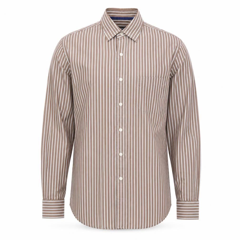 Van Heusen Men's Brown Striped Button-Up Shirt M