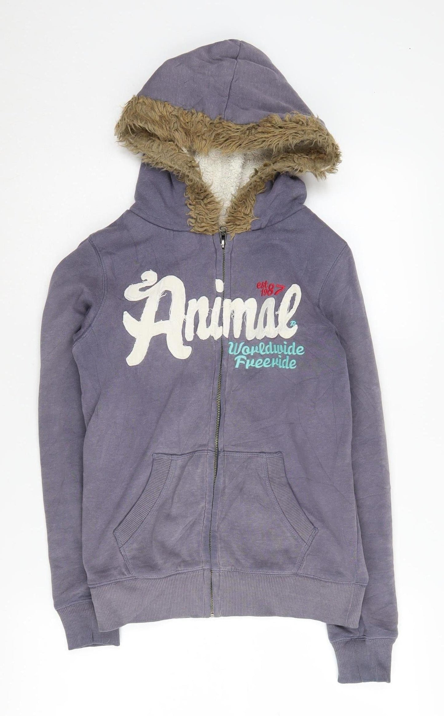 Animal Women's Purple Full Zip Hoodie with Fur Trim Size S
